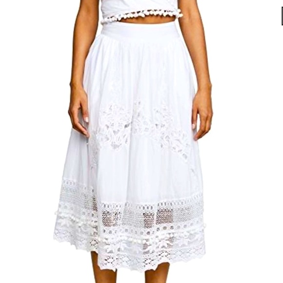 🥳HP Place Nationale x Free People Baleine Lg White Crocheted Lace Midi Skirt - Picture 3 of 9